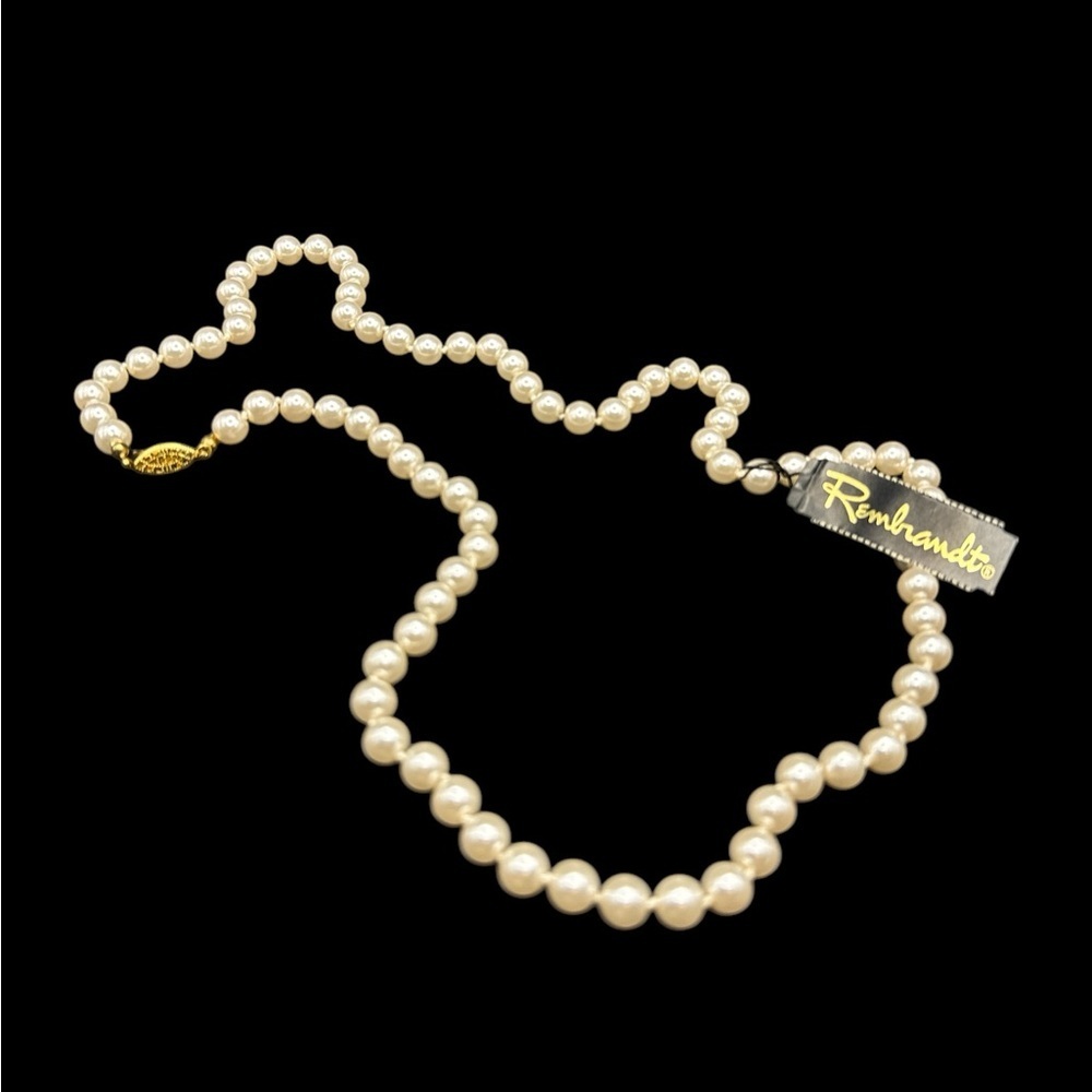 Vintage NOS Rembrandt Designer Faux Knotted Pearls Gold Clasp 24”